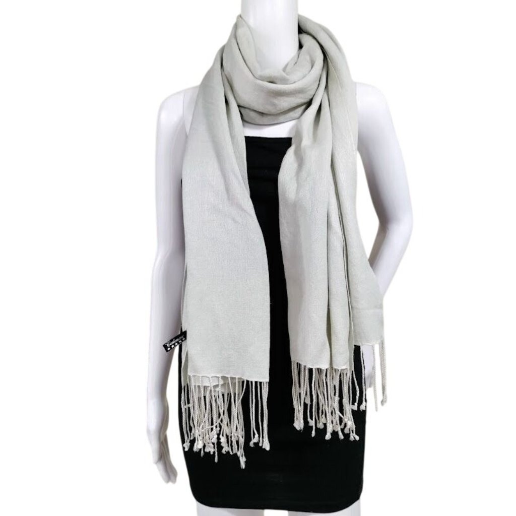 CashmereSilk Blend Gauzy Fringe Hem Rectangular Scarf Pale Gray One Size